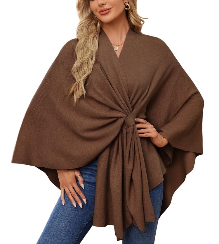 Elegante omslagdoek zachte poncho trui met open voorkant