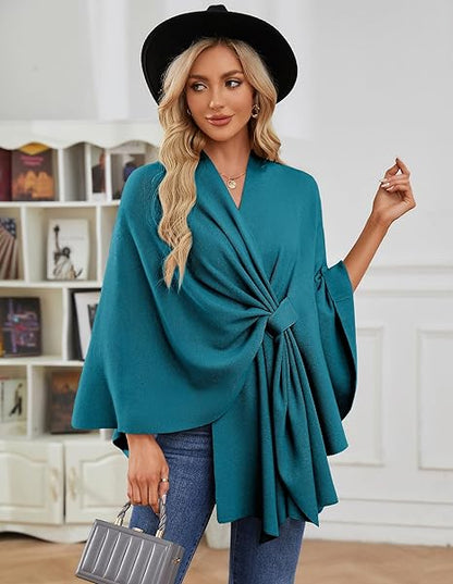 Elegante omslagdoek zachte poncho trui met open voorkant